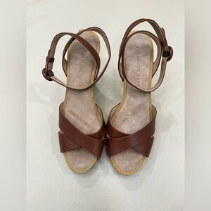 Veronica Beard Brown Leather Cross-Over Sandals